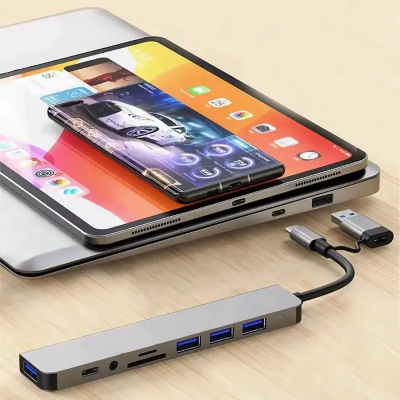 8 in 1 Usb Çevirici Notebook Macbook Type-C Uyumlu Görüntü Aktarıcı Hub (4745)