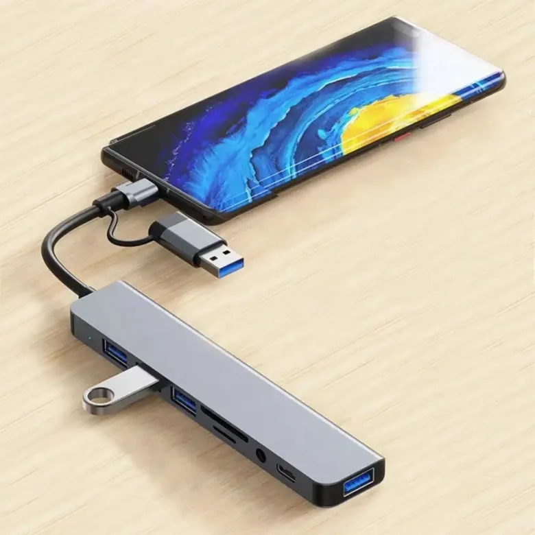 8 in 1 Usb Çevirici Notebook Macbook Type-C Uyumlu Görüntü Aktarıcı Hub (4745)