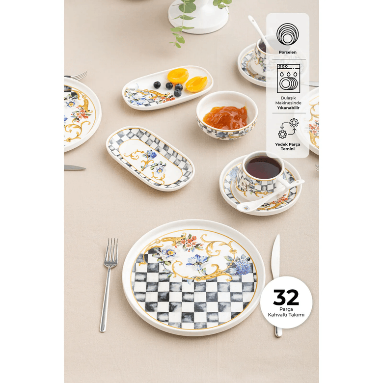9.999 TL, Emsan Victoria Porselen 32 Parça 6 Kişilik Kahvaltı/servis Takımı