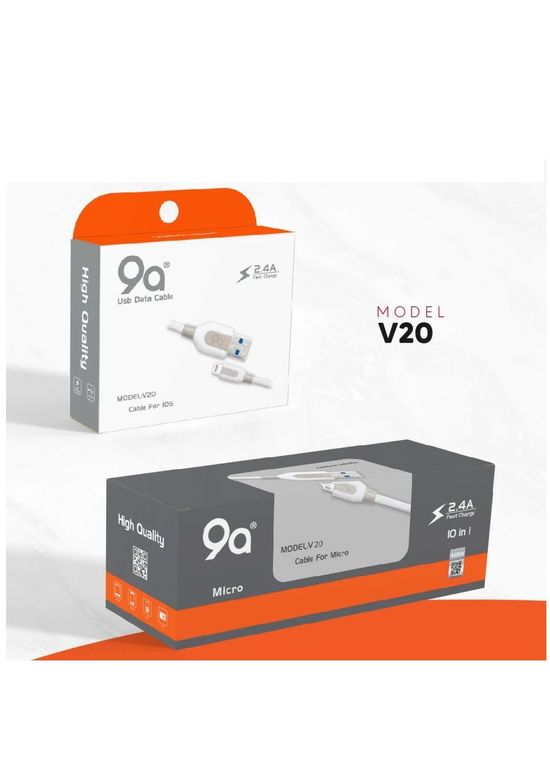 9a V20 9A 2.4 Ah İos Şarj & Data Kablosu V20 Lightning Telefon Şarj Kablosu