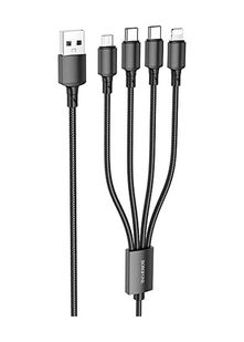 A Bant 132148540 Borofone 4In1 Usb Kablo Lightning + Micro + Type-C 4&apos Ü 1 Arada Lightning/micro-Usb/usb-C İçin Şarj Kablosu 1Metre 2A Akım Bx72 2X Type-C+Lightning+Micro Uçlu Kablo