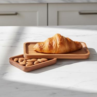 Aa Plastik 133249221 2&apos Li Doğal Akasya Ahşap Dikdörtgen Servis Tabağı Ve Çerezlik Seti 12X9 Cm Ve 20X11 Cm Kahve Yanı Sunumluk, Sushi Ve Meze Tepsisi İkili Takım