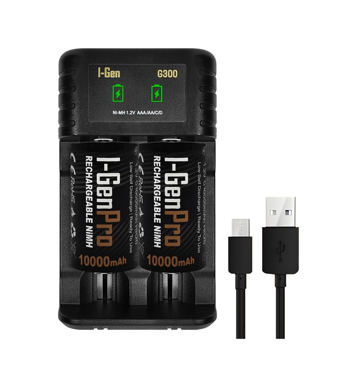 Abell 131618158 I-Gen Batteries G32D 2 Li Aa/aaa/c/d Pil Şarj Aleti + 2 Adet Pro D 10.000 Mah 1.2 V Ni-Mh Şarjlı D Büyük Boy Pil Seti
