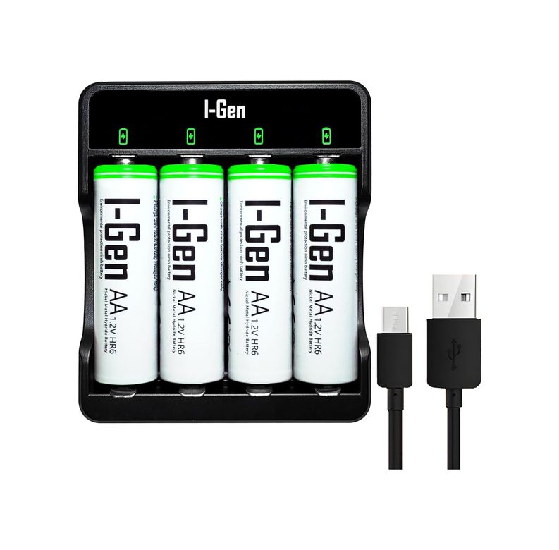 Abell 133249883 I-Gen G427 4&apos Lü Pil Şarj Aleti + 4 Adet Aa 2700 Mah Kalem Pilli Set 1.2V Ni-Mh