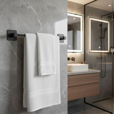 Abm 57855210132060180184975 Siyah Uzun Havluluk Duvara Monte Yapışkanlı Metal Havlu Askısı 42 Cm, Mat Siyah Banyo Aksesuarı Diğer
