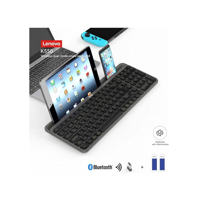 Acil Pano 131612398 K550 Dual-Mode Kablosuz Klavye - Bluetooth + 2.4Ghz, Entegre Tablet Ve Telefon Standlı, Sessiz Tuşlar, Q Türkçe, Siyah