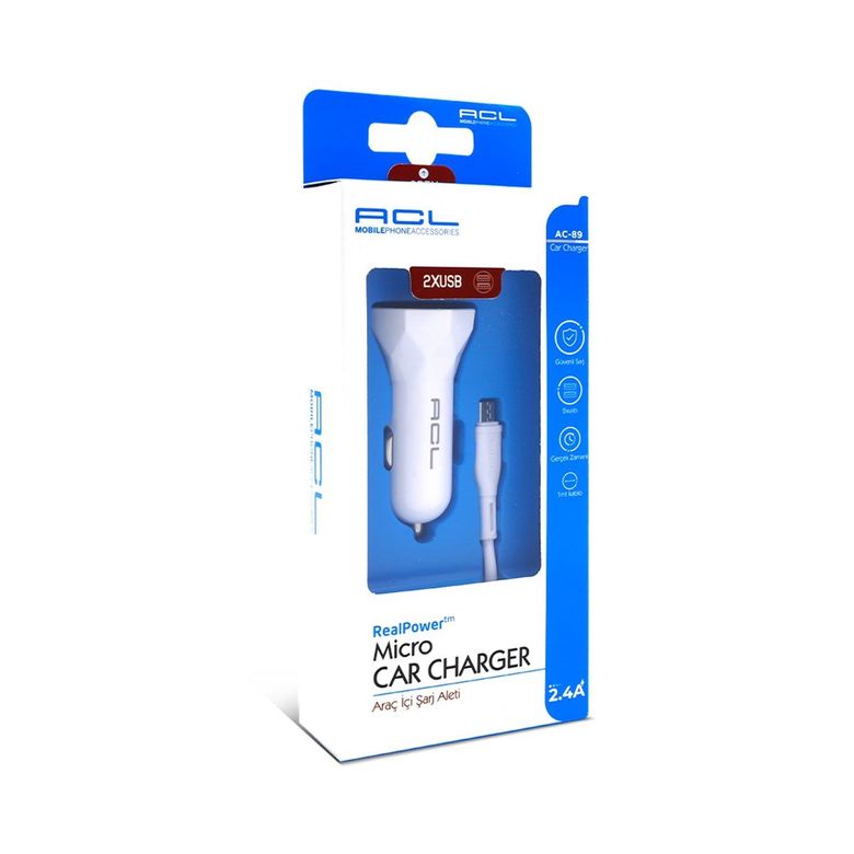 Acl Ac-89 Micro Usb Kablolu 2.4A Usbx2 Araç İçi Şarj Aleti