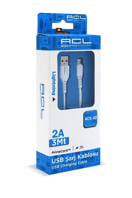 Acl Ack-68 Primecord 2A, 3Metre Lightning Usb Şarj Kablosu