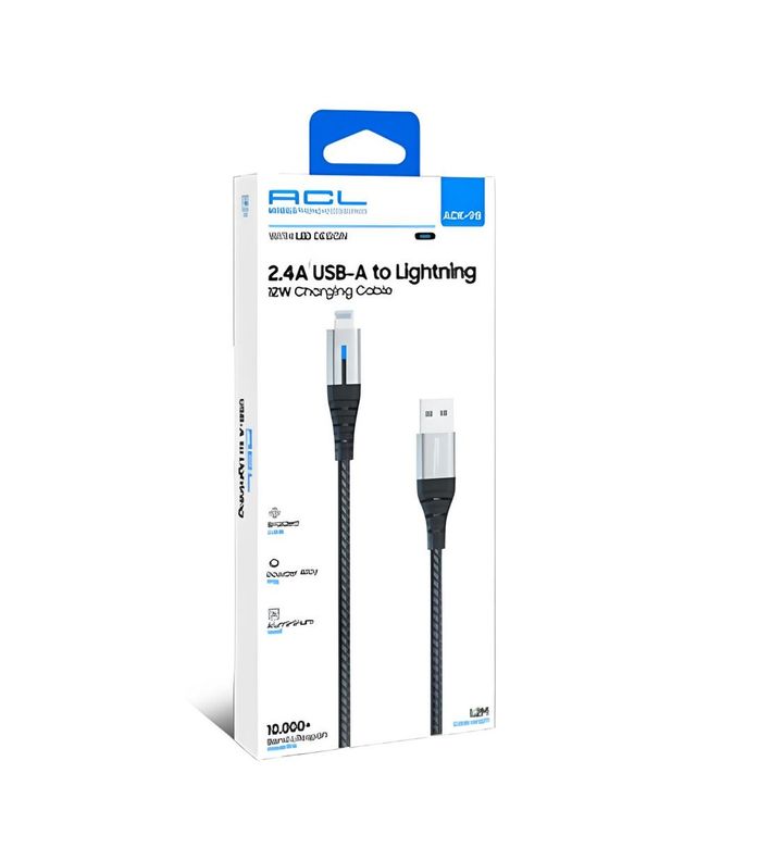 Acl Ack-98 2.4A, 12 Watt 1.2Mt Usb-A To Lightning, Led Işıklı Şarj Kablosu