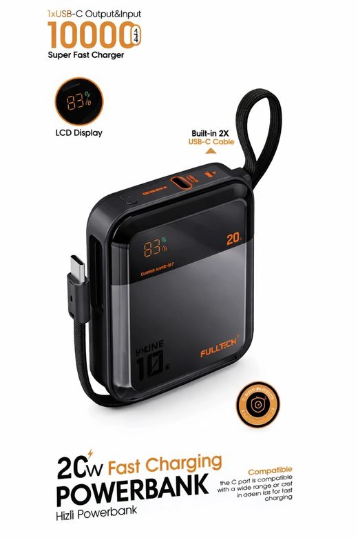 ACL Pw-137 - 20W 3A 10.000Mah Hızlı Şarjlı Dahili Kablolu Usb-C Giriş Powerbank