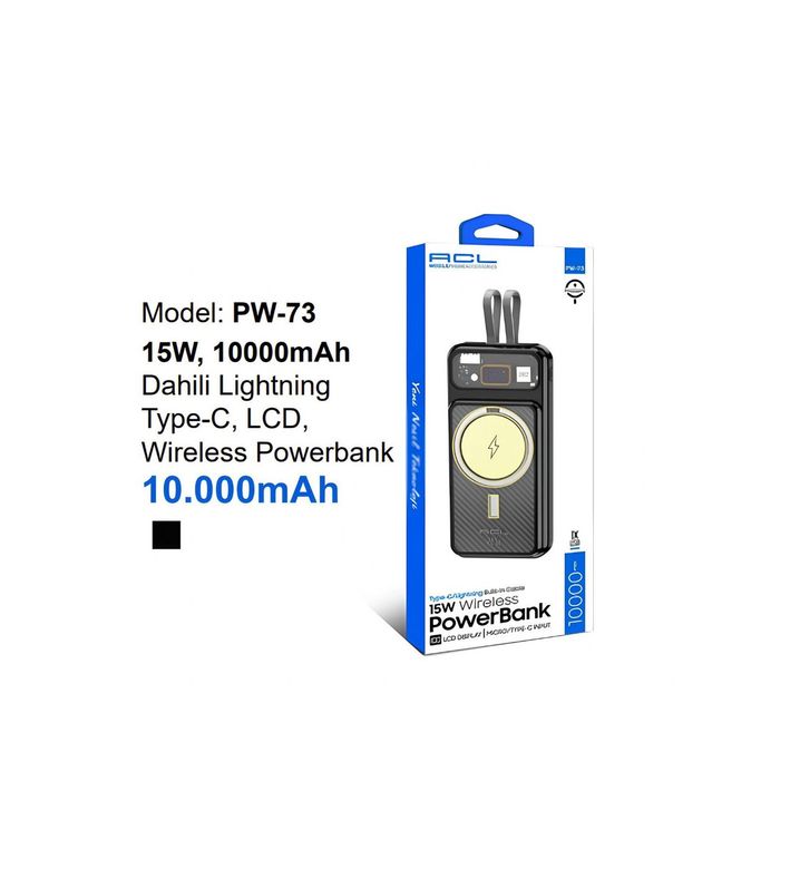 Acl Pw-73 15W 10000Mah Dahili Lightning Type-C Lcd Wireless Powerbank