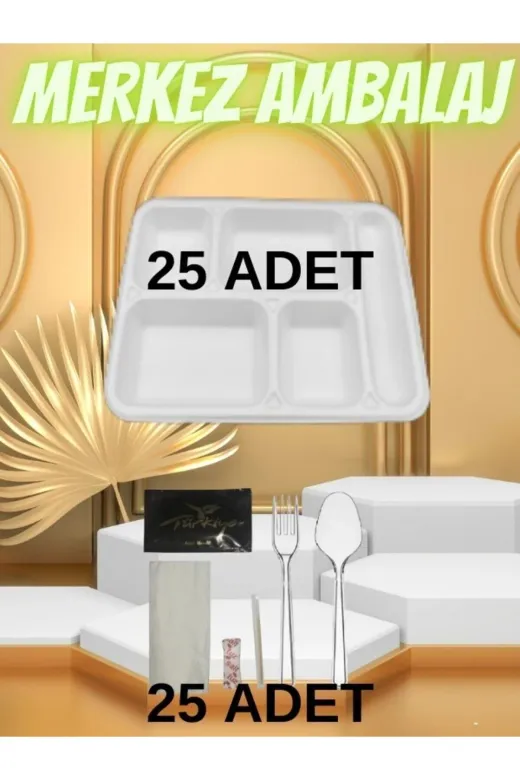 ACLFUAT TYC91A5A69B8E8ED0C5EE3010 Piknik Seti 5 Göz Köpük Tabak 25 Adet 25 Adet 6 Lı Ikram Seti (Mevlid Seti Iş Yeri Ofis Fuar
