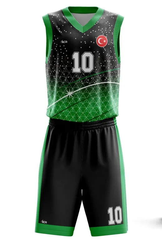 ACR Giyim Tekstil Forma Baskı ACRBSB2402 Basketbol Forması  Kişiye Özel Basketbol Forması Alt Üst Takım Hediyelik Forma B2402 Yeşil Siyah