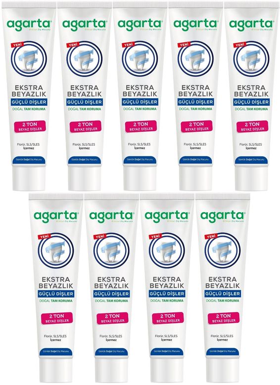 Agarta Doğal Tam koruma Diş Macunu 75 ML Ekstra Beyazlık Güçlü Dişler (Leke Önleyici) (9 Lu Set)