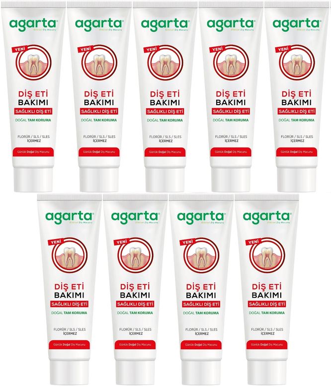 Agarta Doğal Tam koruma Diş Macunu 90 ML Diş Eti Bakımı & Plak Karşıtı (9 Lu Set)