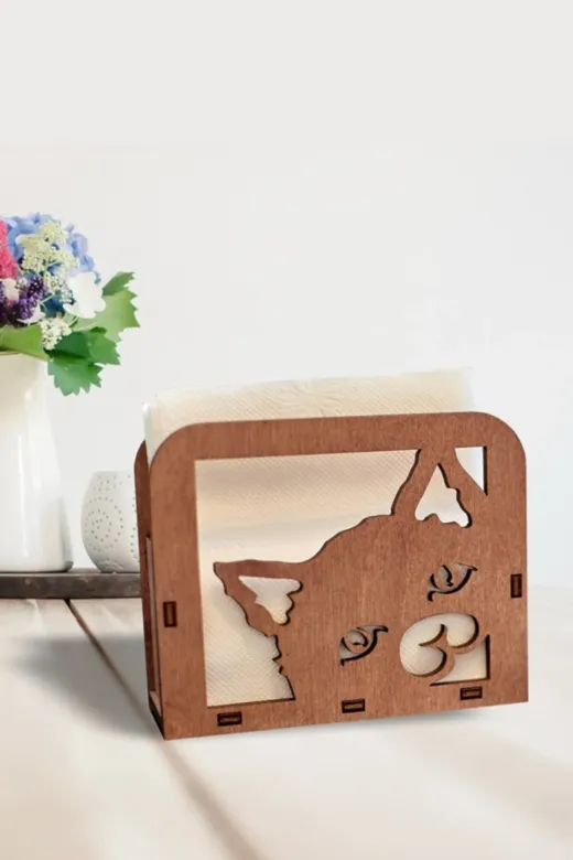 AHWALL AW00352K Ahşap Dekoratif Peçetelik Kedi Temalı Ceviz Renk