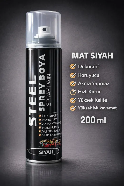 akatsuki 1200mlm Sprey Boya Siyah 200 Ml