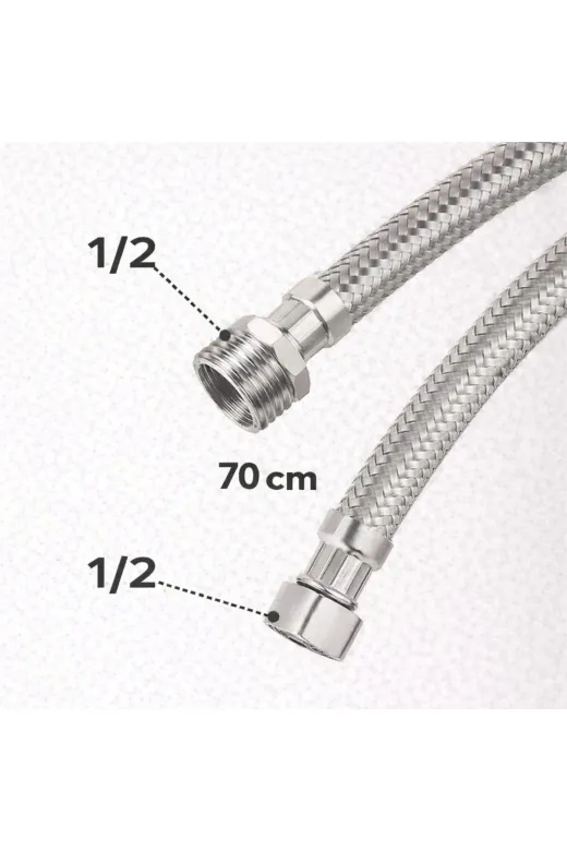 akatsuki 2/648 Spiral Çelik Flex Hortum 1/2 Erkek – 1/2 Dişi | 70 Cm