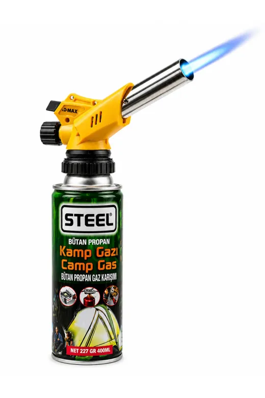 akatsuki 400mm k Steel Kamp Gazı Pürmüz Başlıklı 400 Ml Bütan Propan Gaz Kartuşu