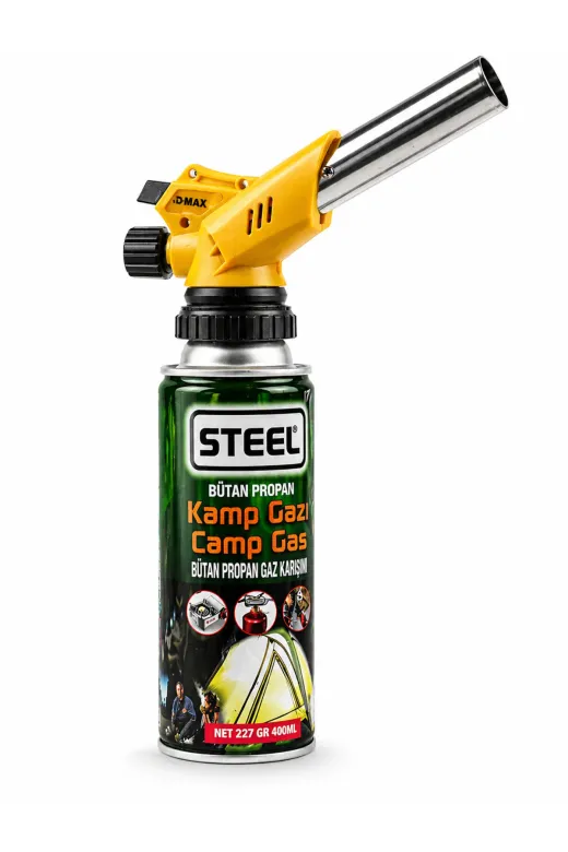 akatsuki 400mm k Steel Kamp Gazı Pürmüz Başlıklı 400 Ml Bütan Propan Gaz Kartuşu