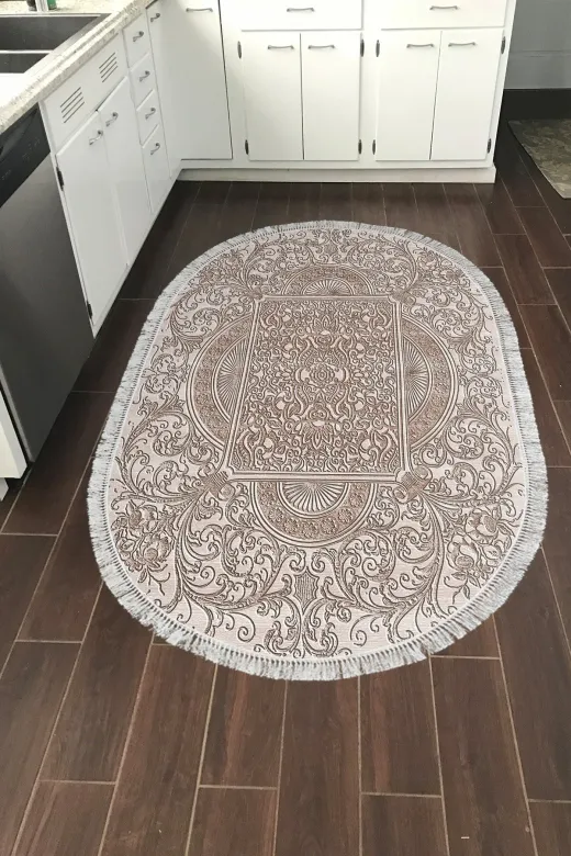 Alanur Home 1488-Trend-Oval Eko Trend Djt Halı Yıkanabilir Kaymaz Taban 1488 Oval Modern Kahve