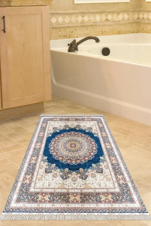 Alanur Home 1909-Trend-Banyo Eko Trend Djt Banyo Paspası Yıkanabilir Kaymaz Taban 1909 Osmanlı Mavi