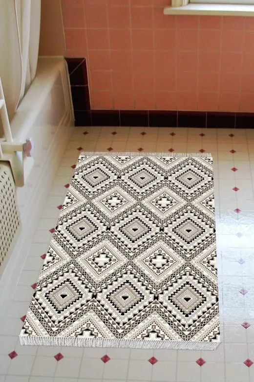 Alanur Home 1931-Trend-Banyo Eko Trend Djt Banyo Paspası Yıkanabilir Kaymaz Taban 1931 Iskandinav Kahve Krem
