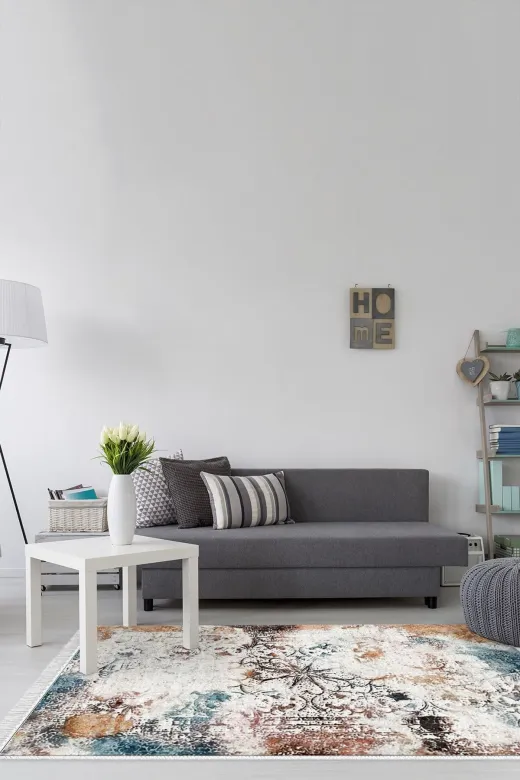Alanur Home 400609-K Renkli? Trend Kaymaz Dod Tabanlı Saçaklı Dijital Halı