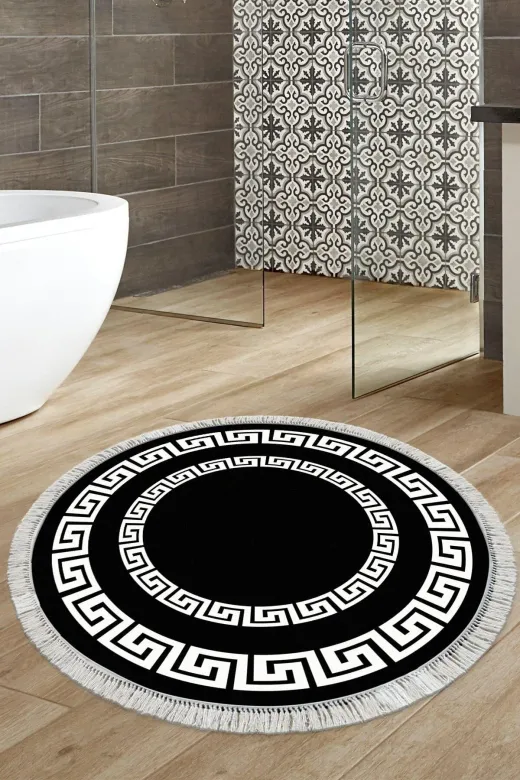 Alanur Home 650M-Trend-Banyo-Yuvarlak Eko Trend Djt Banyo Paspası Yıkanabilir Kaymaz Taban 650M Yuvarlak Modern Siyah