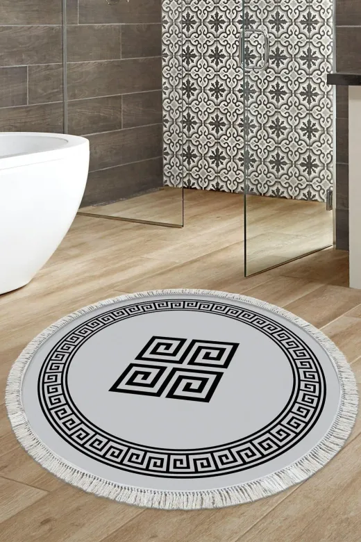 Alanur Home 656M-Trend-Banyo-Yuvarlak Eko Trend Djt Banyo Paspası Yıkanabilir Kaymaz Taban 656M Yuvarlak Modern Gri
