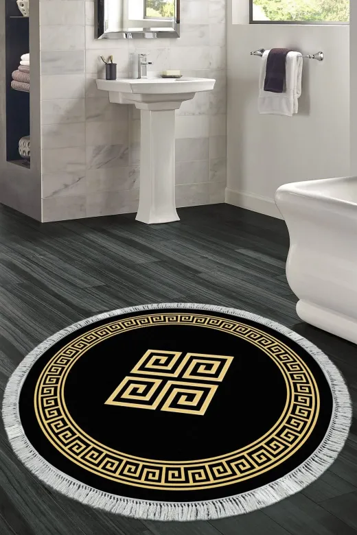 Alanur Home 656M-Trend-Banyo-Yuvarlak Eko Trend Djt Banyo Paspası Yıkanabilir Kaymaz Taban 656M Yuvarlak Modern Gold