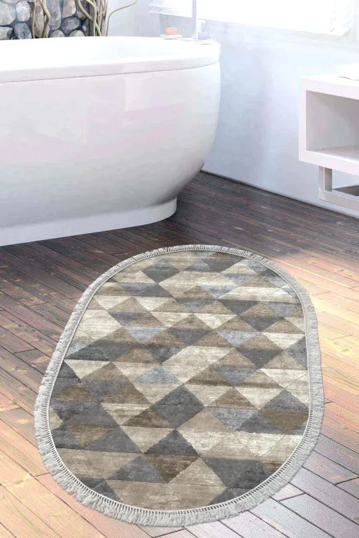 Alanur Home 661-Trend-Banyo-Oval Eko Trend Djt Banyo Paspası Yıkanabilir Kaymaz Taban 661 Oval Iskandinav Bej
