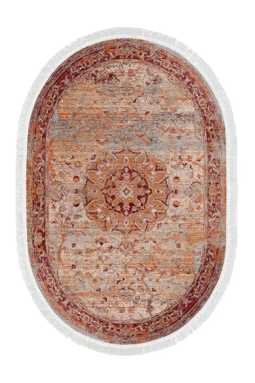 Alanur Home P1356-Trend-Banyo-Oval Eko Trend Djt Banyo Paspası Yıkanabilir Kaymaz Taban P1356 Oval Vintage Kırmızı