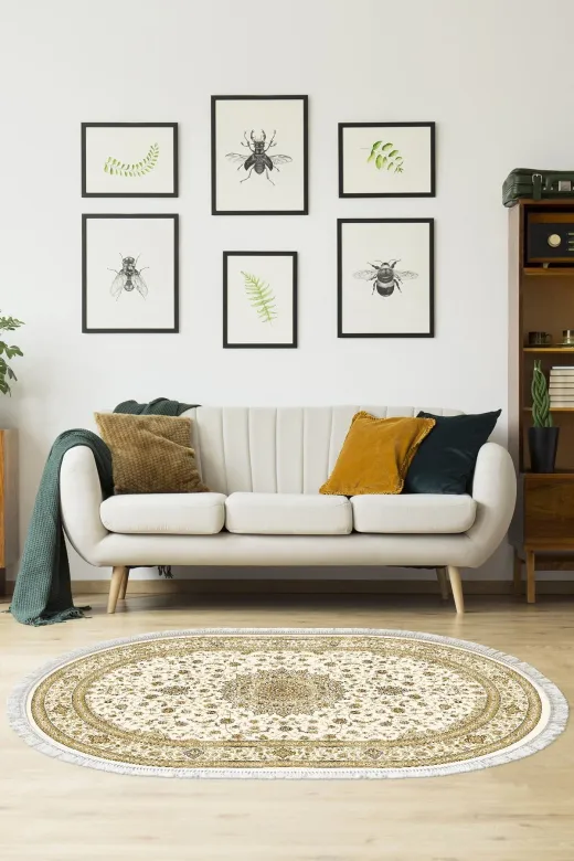 Alanur Home P1360-Trend-Oval Eko Trend Djt Halı Yıkanabilir Kaymaz Taban P1360 Oval Osmanlı Krem