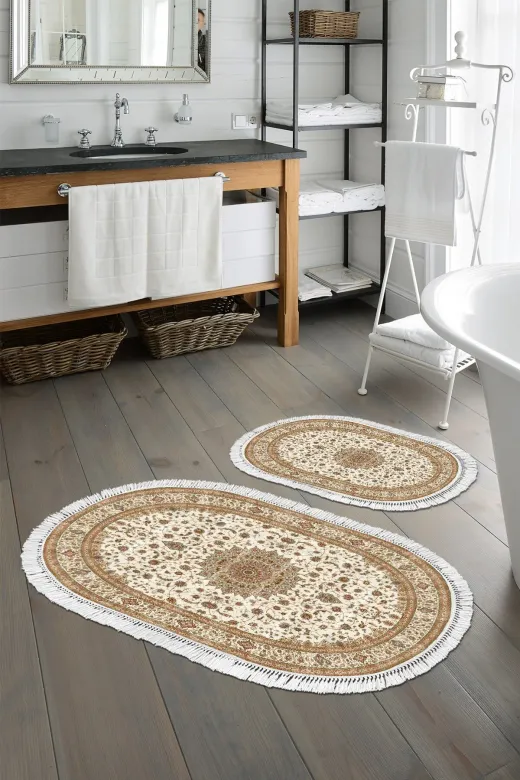 Alanur Home P1372-eko-klozet-oval-2-K-S-Oval Eko Trend Djt 2 Li Yıkanabilir Taban Oval Banyo Paspas P1372 Osmanli Kahve (50 X 80 - 40 X 50)