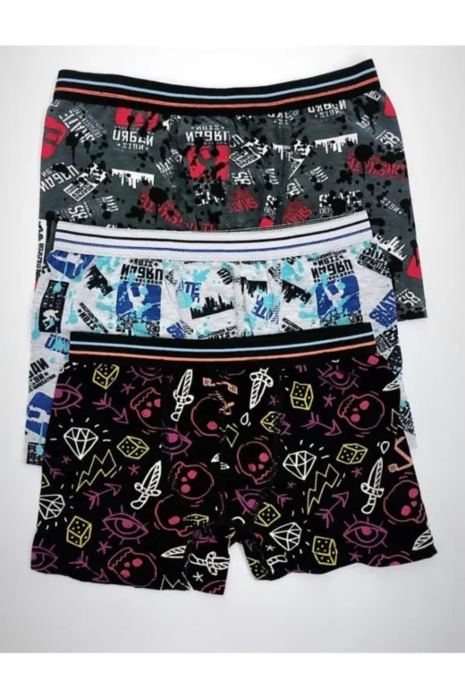 aldeza 5123412313213 Erkek Çocuk Siyah Desenli Boxer 3 Adet