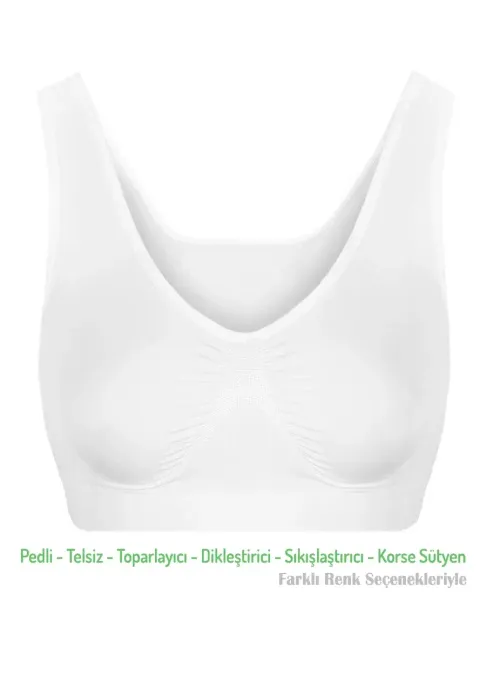 Alışveriş Meydanı Kadın Beyaz Pedli Kalın Askılı Dikleştirici Sıkılaştırıcı Toparlayıcı Sütyen Korse - Renk: Beyaz - Beden: M
