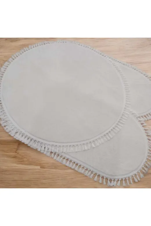 ALTUN CARPET dsfderftgyhj 3Lü Set Kırem Pelüş Halı Post Halı Moden Ponpon Saçaklı Kaymaz Taban 1 Adet 200X200+2 Adet 100X200