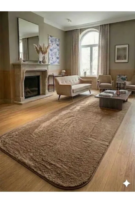 ALTUN CARPET ERHTFYJGUKHJIM Modern Açik Kahve Pelüş Salon Koridor Kaymaz Taban Hali 12Ml Hav Yüksekliği Var 2Cm Kalinlik Var