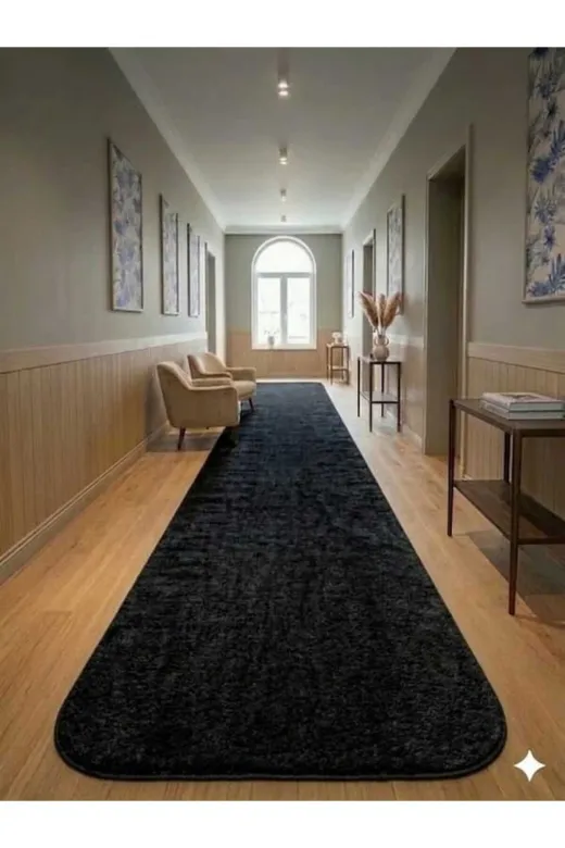 ALTUN CARPET ERTYKUJI Modern Siyah Kare Salon Ve Koridor Halisi Pelüş Kaymaz Taban 12Ml Hav Yuksekliği Var 2 Cm Kalinlik