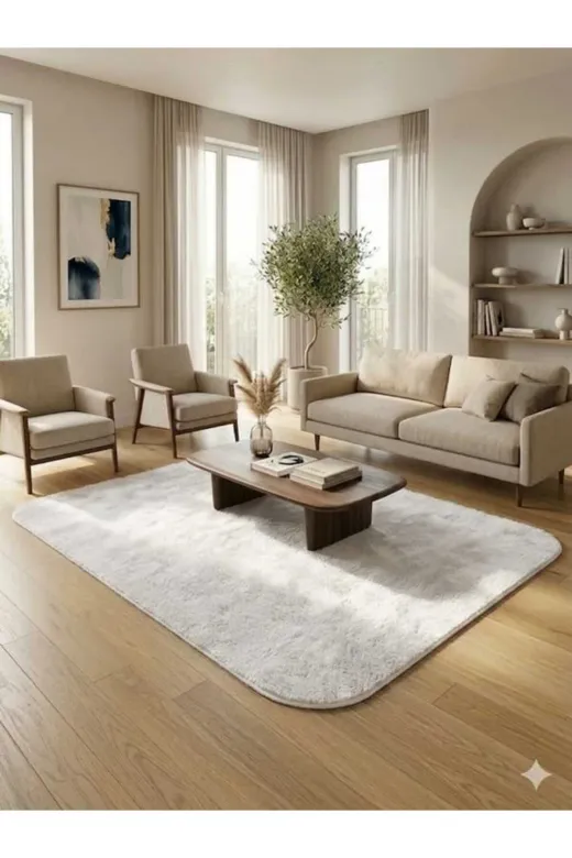 ALTUN CARPET EYRT8UHJIK9 Modern Beyaz Pelüş Kaymaz Taban Solan Koridor Halisi 12Ml Hav Yüksekliği 2 Cm Kalinlik
