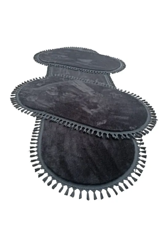 ALTUN CARPET TYCCE3F1E737EF6642 3Lü Antirasit Modern Post Pelüş Kaymaz Ponpon Saçaklı Yatak Odası Takımı 2 Adet 80*150 1 Adet 80*300