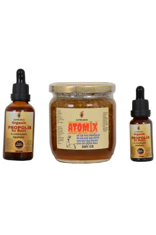 APİMED DSFSD987 Propolis Su Bazli(20Ml)+Atomix(500Gr)+Propolis Su Bazli(50Ml) Sihhat Seti
