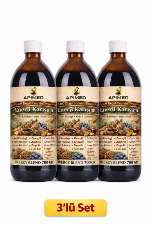 APİMED DSFSDF3432 Enerji Karışımı 700 Gr X 3 | Doğal Pekmez Karışımı, Propolisli Bitkisel Destek (3’Lü Set)