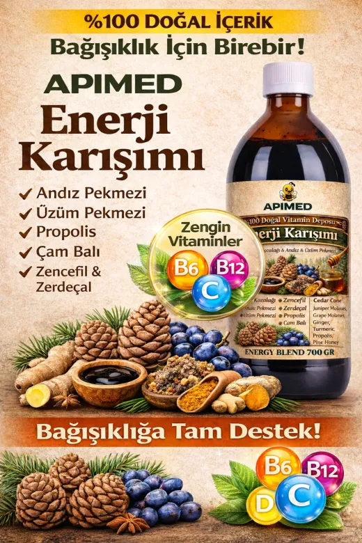 APİMED DSFSDF3432 Enerji Karışımı 700 Gr X 3 | Doğal Pekmez Karışımı, Propolisli Bitkisel Destek (3’Lü Set)