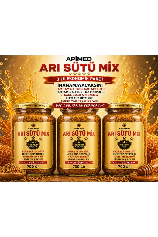 APİMED RHBS2535 Arisütü Mix 3*(700G) – Arı Ürünlerinin Gücü Tek Kavanozda!