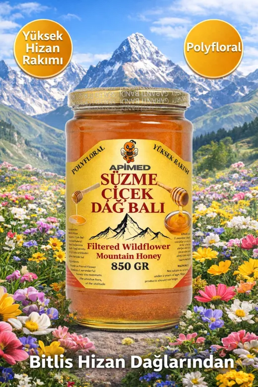 APİMED SDBGS32423 Süzme Çiçek Dağ Balı 4’Lü Ekonomik Set 4×850 Gr | Bitlis Hizan Doğal Bal