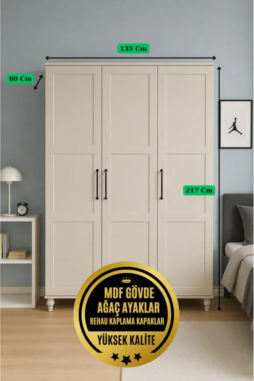 arionkids ALNCKMCLDLP Alin 3 Kapaklı Çekmeceli Mdf Dolap | Rehau Kaplama Kapaklar | Ağaç Ayaklar | Üstün Kalite