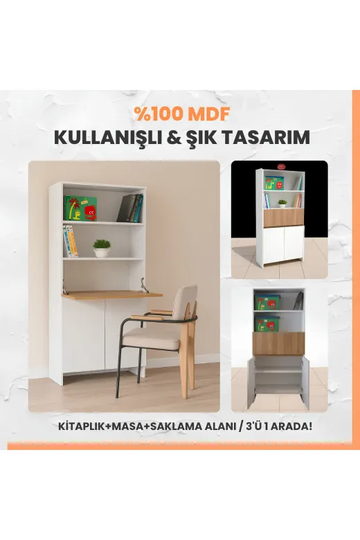 arionkids ARION-CM-05 Kitaplıklı Ve Açılabilir Çalışma Masası Çok Amaçlı Ünite – %100 Mdf | Yerli Üretim