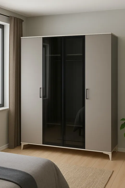 arionkids ARION-DNZ-4-02 Deniz 4 Kapaklı Çekmeceli Mdf Dolap | Rehau Kaplama Kapaklar | Ağaç Ayaklar | Antireflekte Camlar
